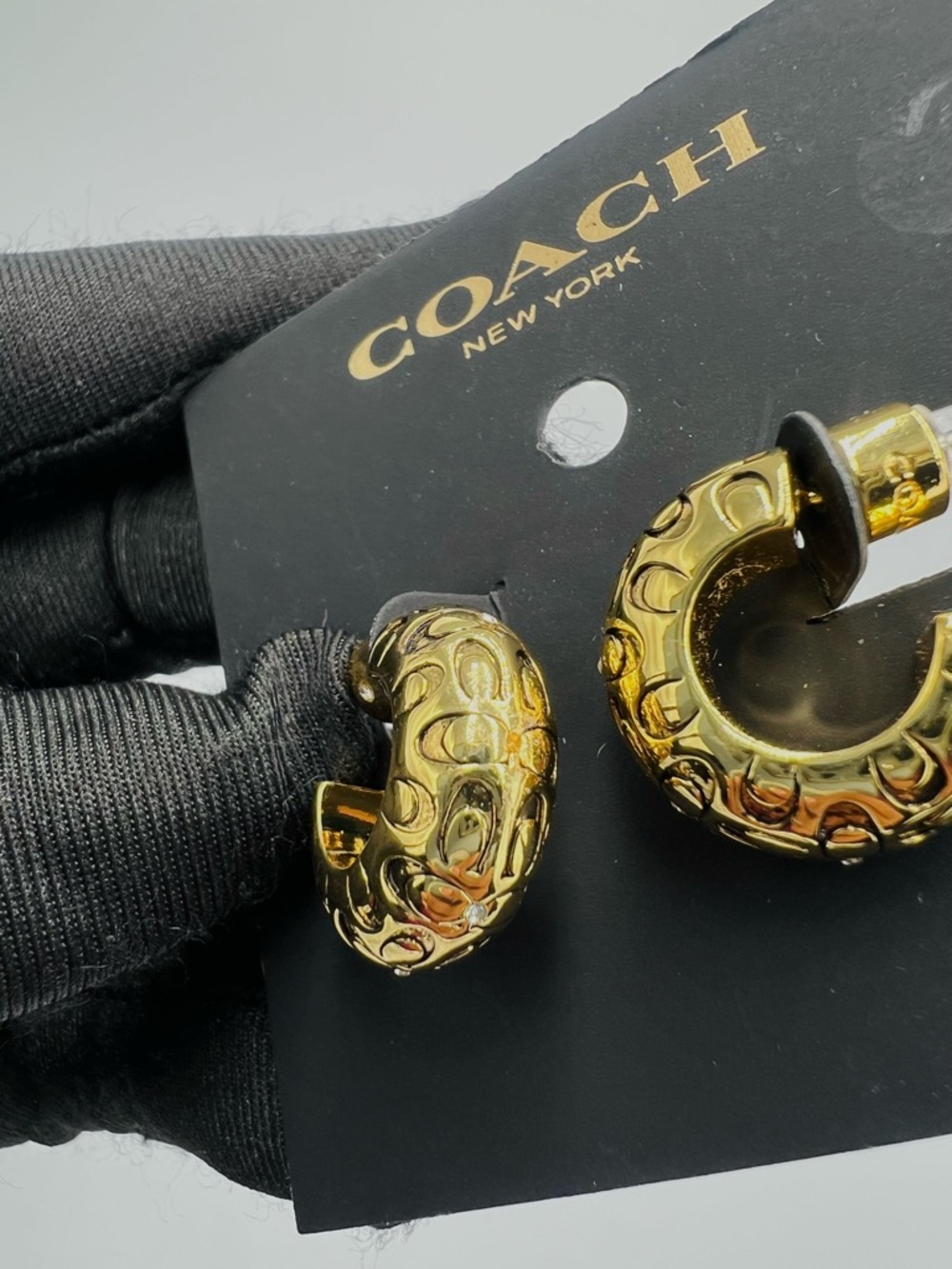 Coach Quilted Signature Chunky Hoop Earrings - Picture 6 of 6